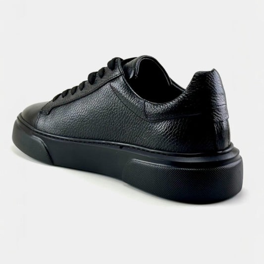 Alza Erkek Hakiki Deri Sneaker - Siyah Floter