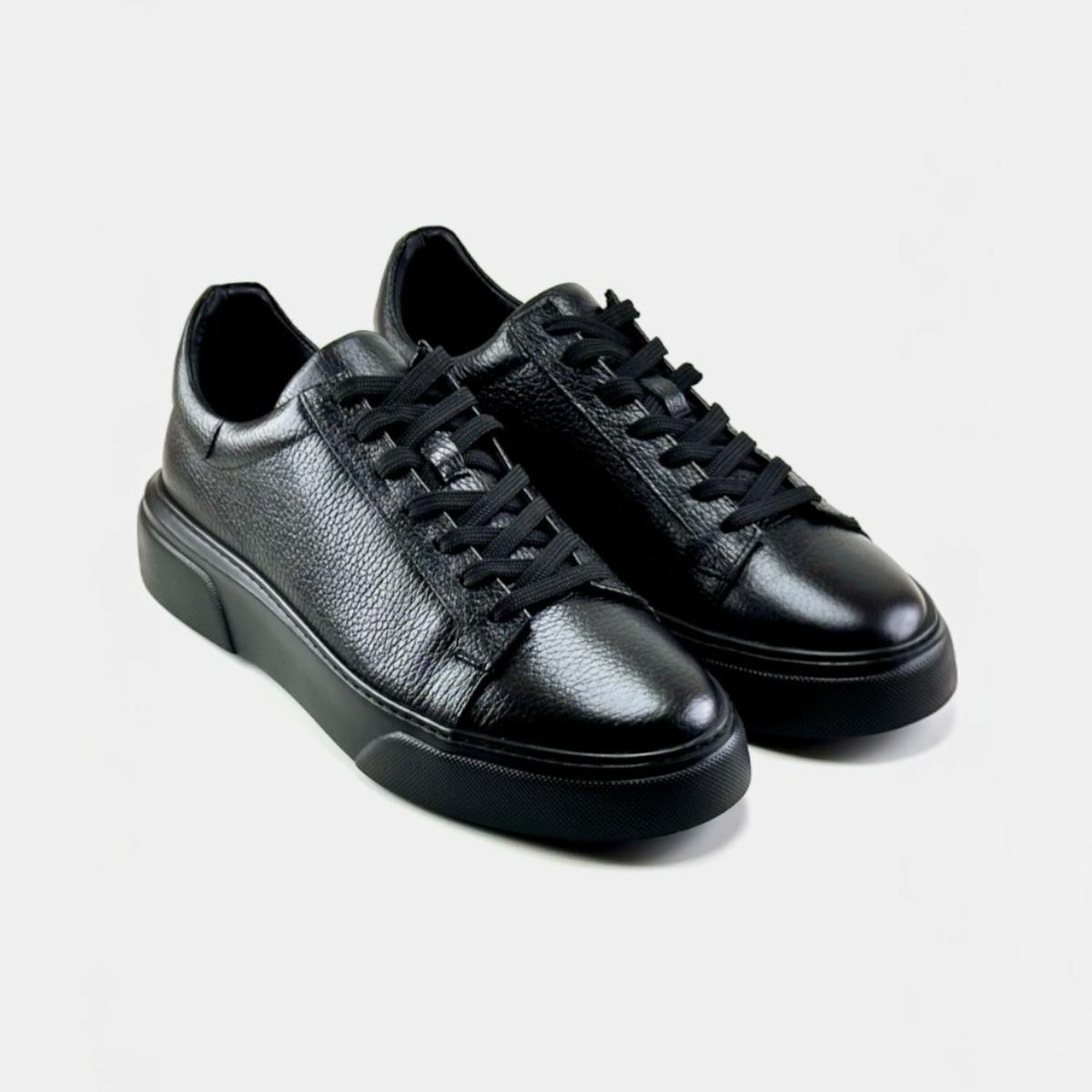 Alza Erkek Hakiki Deri Sneaker - Siyah Floter