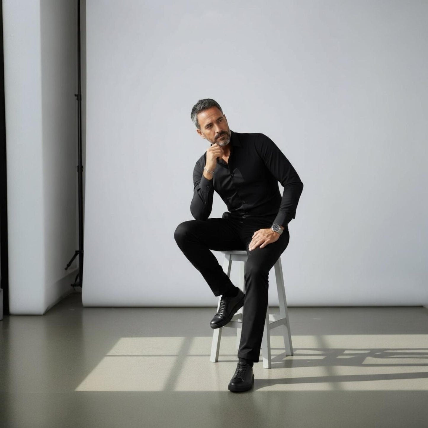 Alza Erkek Hakiki Deri Sneaker - Siyah Floter