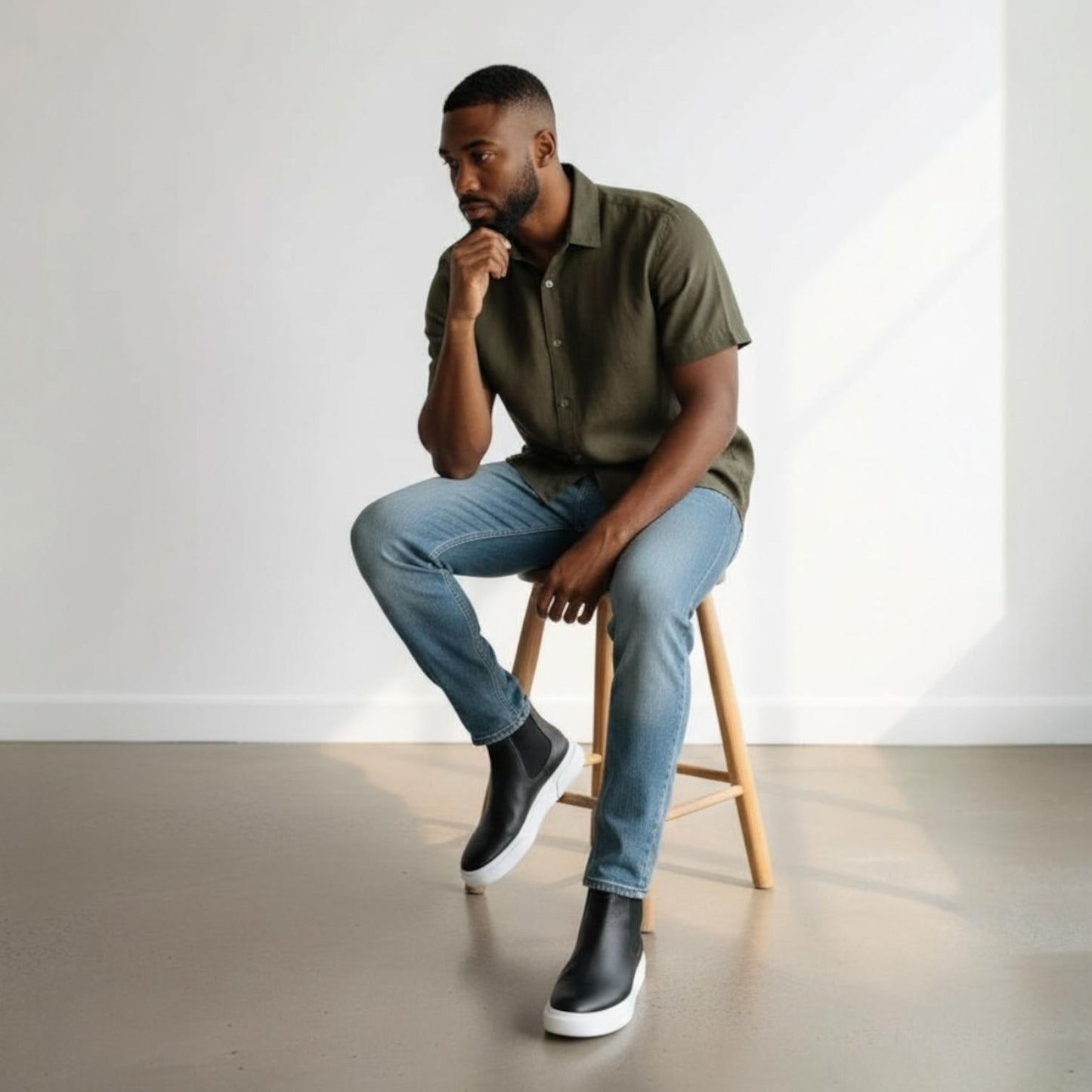 Alza Erkek Hakiki Deri Chelsea Bot - Siyah/Beyaz Floter