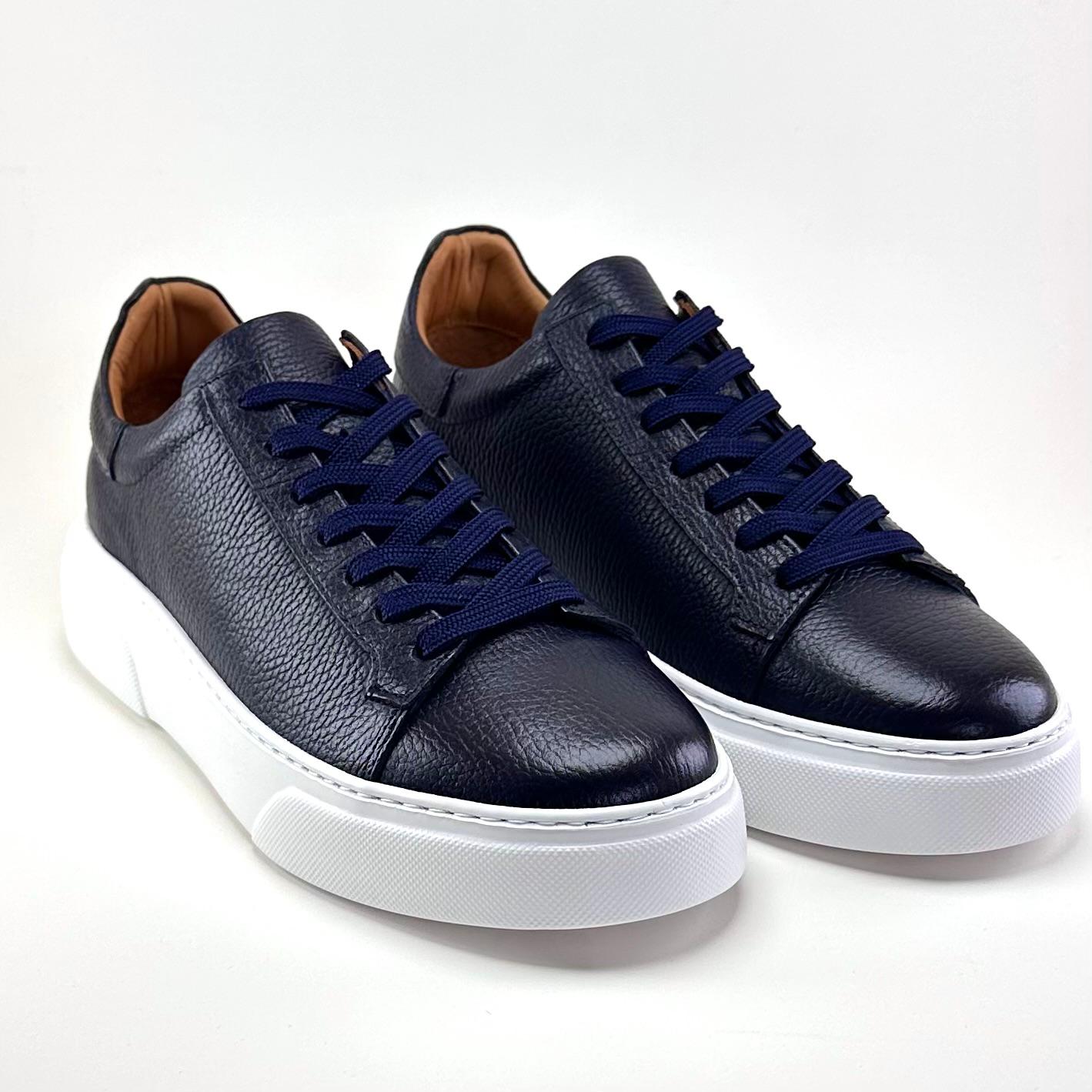 Alza Erkek Hakiki Deri Sneaker - Lacivert Floter