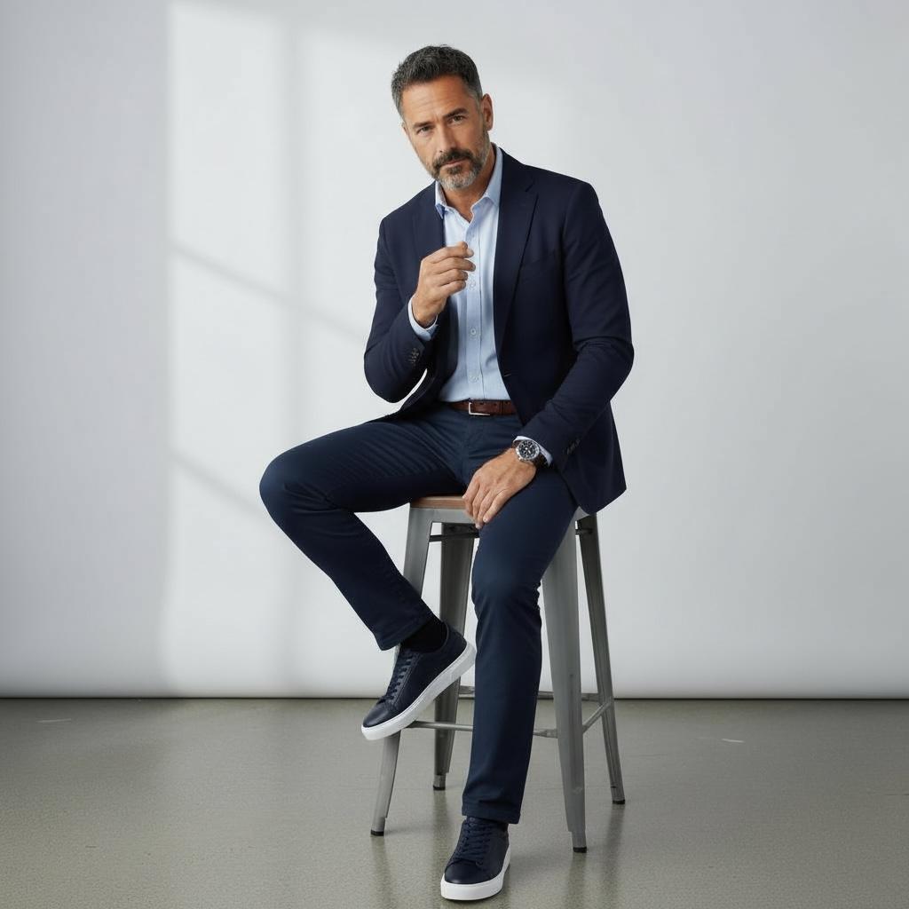 Alza Erkek Hakiki Deri Sneaker - Lacivert Floter