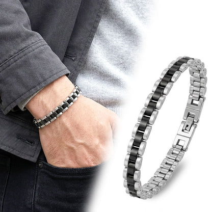 316L Gümüş-Siyah Erkek Çelik Bileklik - Premium Kalite